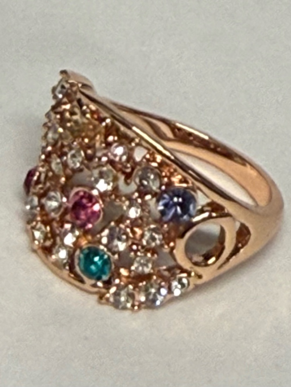 Multicolor Gemstone Cluster Rose Gold Ring - size 6 Women Jewelry